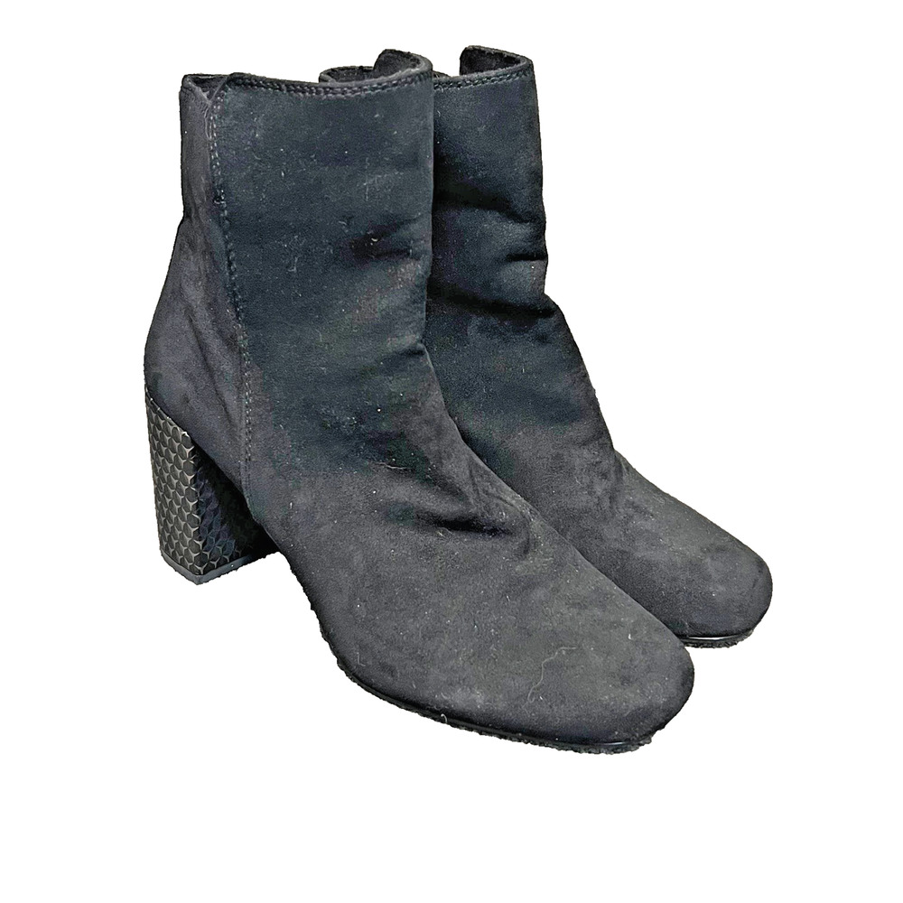 Black Suede Ankle Boot Chunky Heel Women 8.5 Classic Metallic Versatile Sturdy